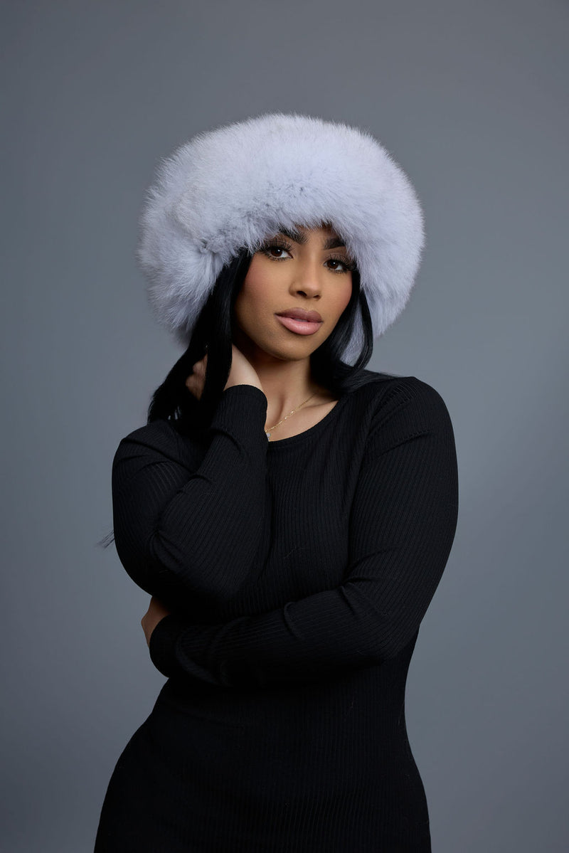 Women's Natalia Leather And Fox Russian Hat [Black/White]