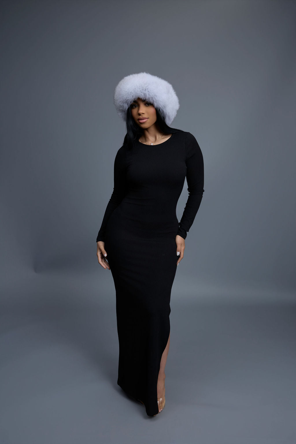 Women's Natalia Leather And Fox Russian Hat [Black/White]