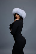 Women's Natalia Leather And Fox Russian Hat [Black/White]