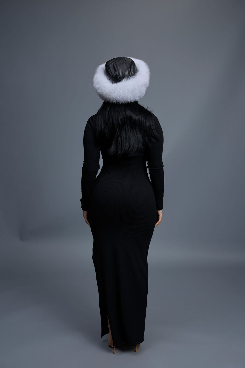Women's Natalia Leather And Fox Russian Hat [Black/White]