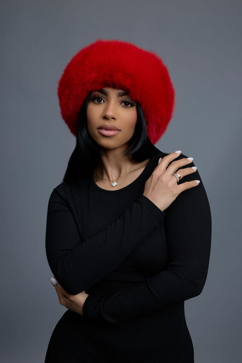 Women's Natalia Leather And Fox Russian Hat [Red/Red]
