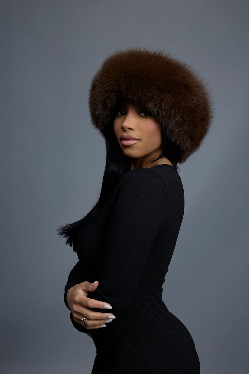 Women's Natalia Leather And Fox Russian Hat [Chocolate]
