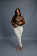 Women's Pony And Leather Biker Jacket [Brown]