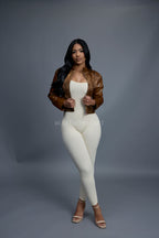 Women's Pony And Leather Biker Jacket [Brown]