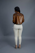Women's Pony And Leather Biker Jacket [Brown]