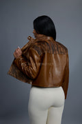 Women's Pony And Leather Biker Jacket [Brown]