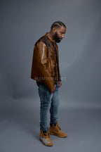 Men's Leather & Pony Biker Combo [Brown]