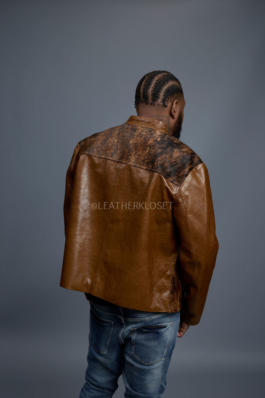 Men's Leather & Pony Biker Combo [Brown]
