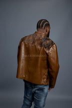 Men's Leather & Pony Biker Combo [Brown]