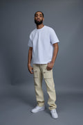 Men's Leather Cargo Jean Pants [Beige]