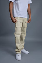 Men's Leather Cargo Jean Pants [Beige]