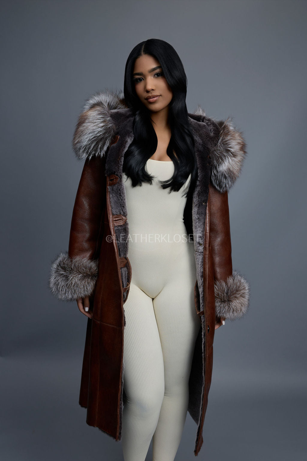 Women's Margo Shearling Sheepskin Jacket With Fox [Cognac