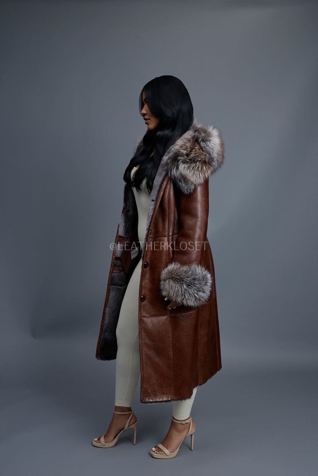 Women's Margo Shearling Sheepskin Jacket With Fox [Cognac]