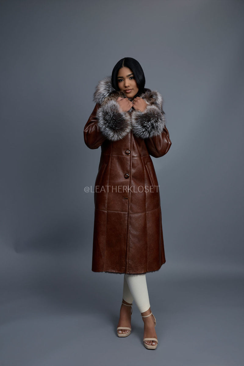 Women's Margo Shearling Sheepskin Jacket With Fox [Cognac]