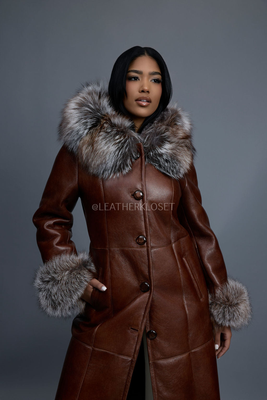 Women's Margo Shearling Sheepskin Jacket With Fox [Cognac]