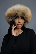 Women's Natalia Leather And Fox Russian Hat [Black/Gold]