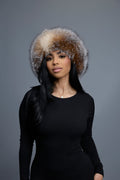 Women's Natalia Leather And Fox Russian Hat [Brown/Crystal]