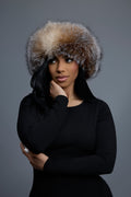 Women's Natalia Leather And Fox Russian Hat [Brown/Crystal]