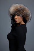 Women's Natalia Leather And Fox Russian Hat [Brown/Crystal]