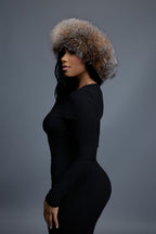 Women's Natalia Leather And Fox Russian Hat [Brown/Crystal]