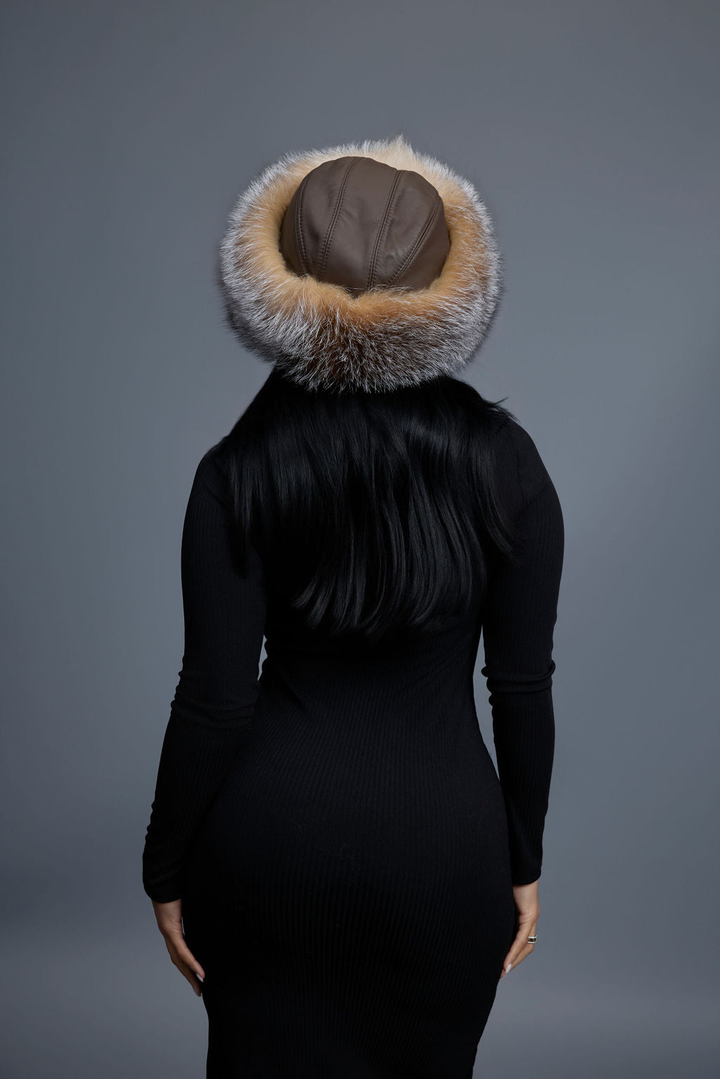 Women's Natalia Leather And Fox Russian Hat [Brown/Crystal]