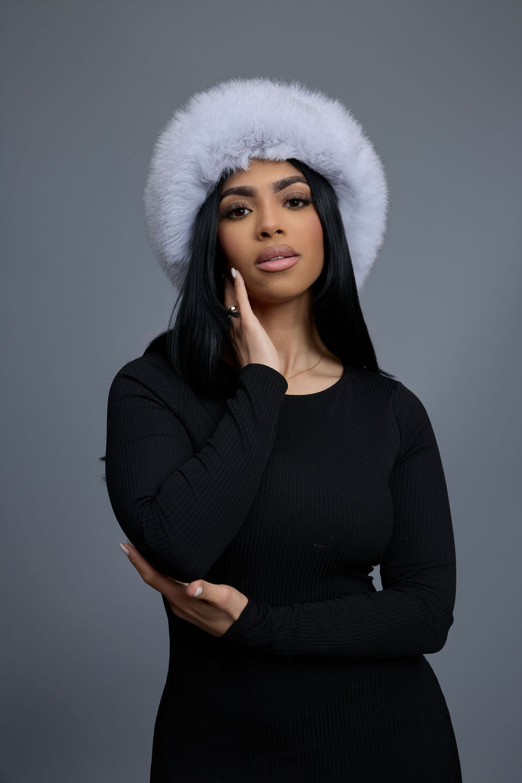 Women's Natalia Leather And Fox Russian Hat [White]