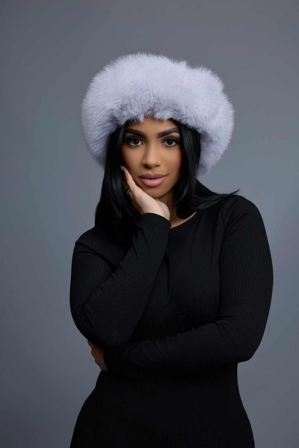 Women's Natalia Leather And Fox Russian Hat [White]