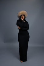Women's Natalia Leather And Fox Russian Hat [Black/Crystal]