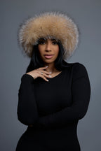 Women's Natalia Leather And Fox Russian Hat [Black/Crystal]
