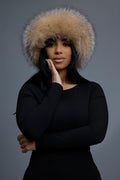 Women's Natalia Leather And Fox Russian Hat [Black/Crystal]