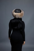 Women's Natalia Leather And Fox Russian Hat [Black/Crystal]