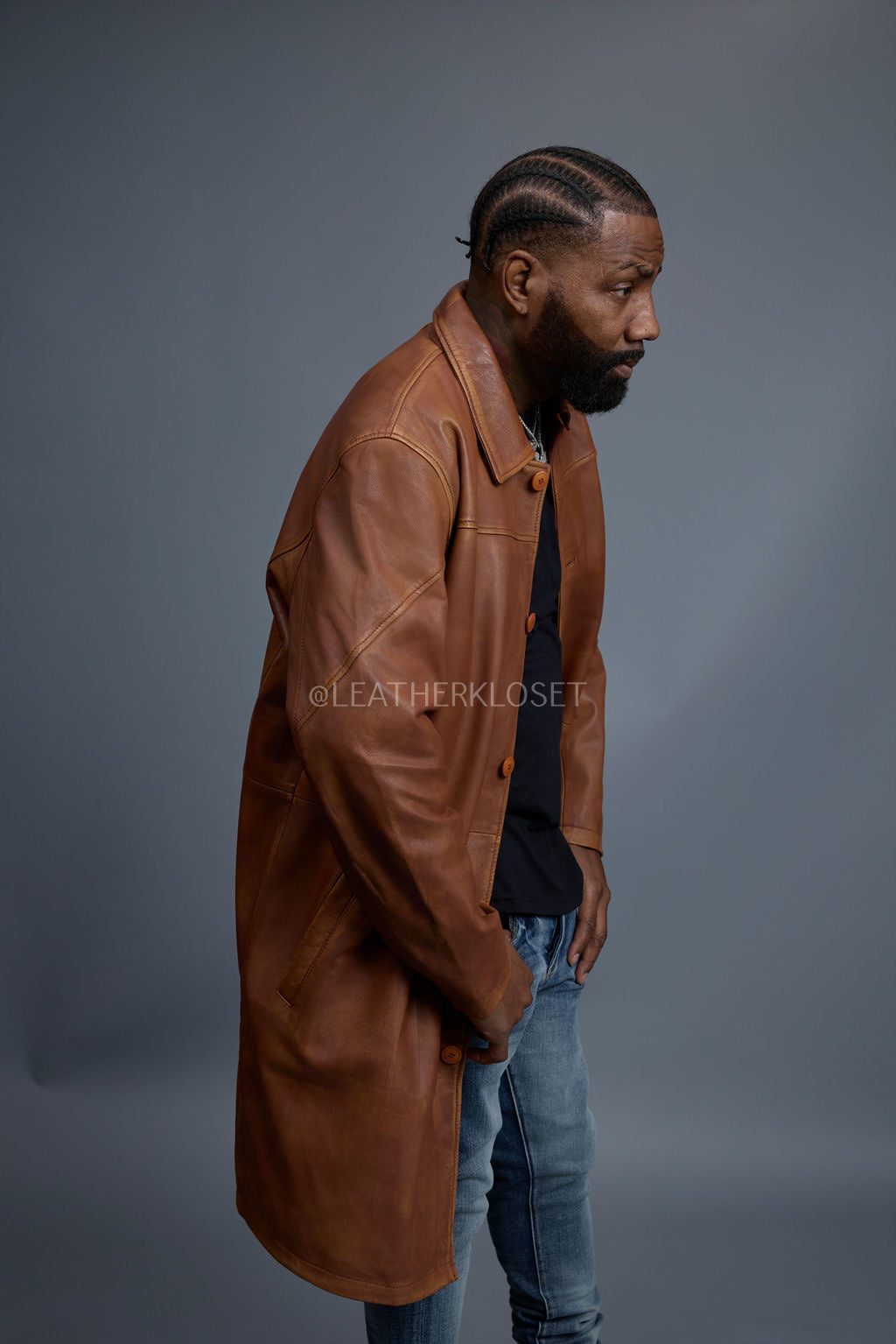 Men's Leather Single Breast Car Coat [Caramel Crunch]