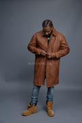 Men's Leather Single Breast Car Coat [Caramel Crunch]