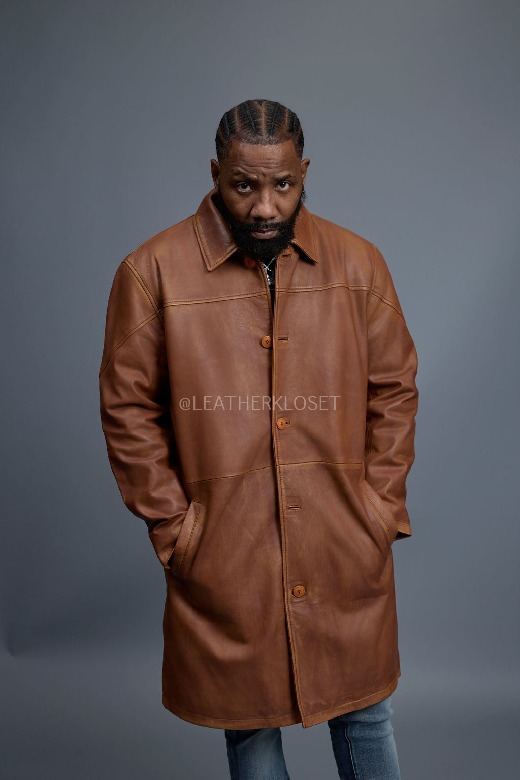 Men's Leather Single Breast Car Coat [Caramel Crunch]