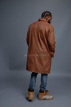 Men's Leather Single Breast Car Coat [Caramel Crunch]