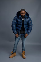 Men’s Aspen Leather Bubble Bomber Jacket [Navy]