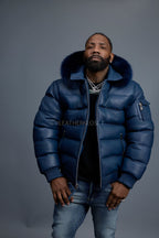 Men’s Aspen Leather Bubble Bomber Jacket [Navy]
