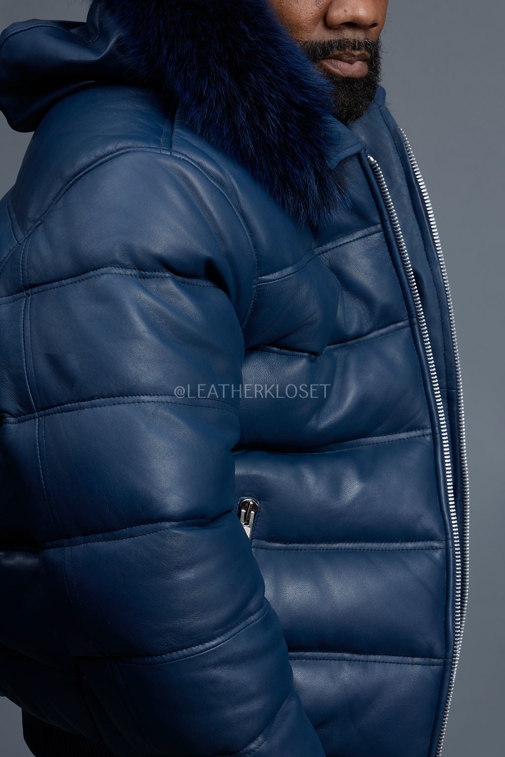Men’s Aspen Leather Bubble Bomber Jacket [Navy]