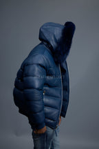Men’s Aspen Leather Bubble Bomber Jacket [Navy]