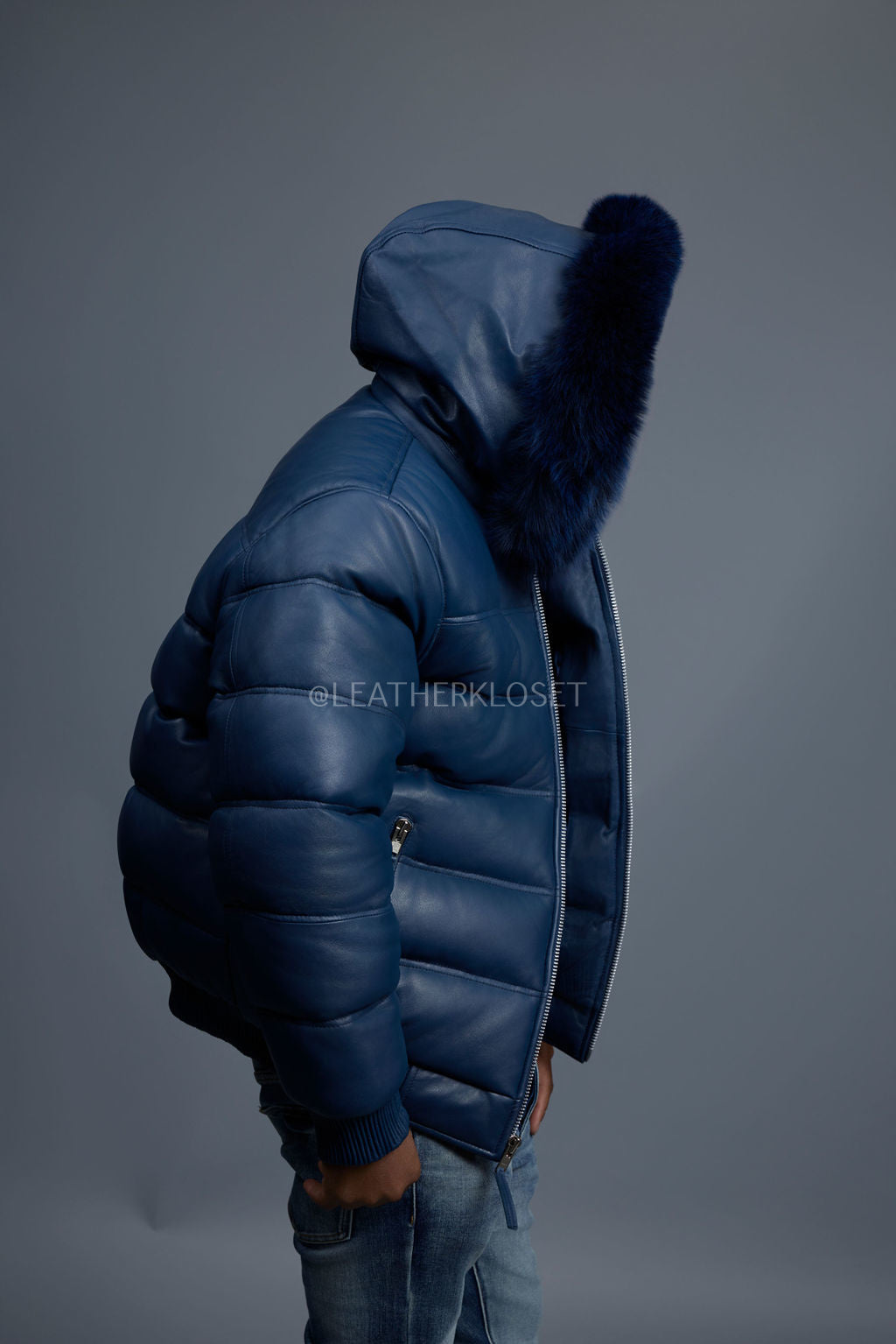 Men’s Aspen Leather Bubble Bomber Jacket [Navy]
