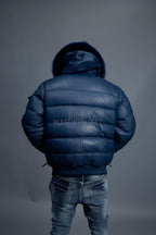 Men’s Aspen Leather Bubble Bomber Jacket [Navy]
