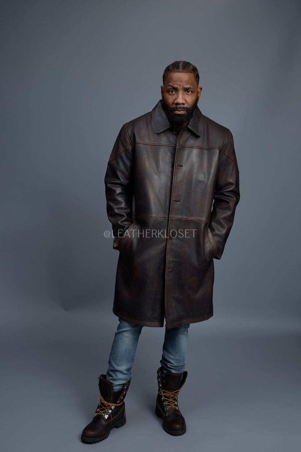 Men's Leather Single Breast Car Coat [Copper]