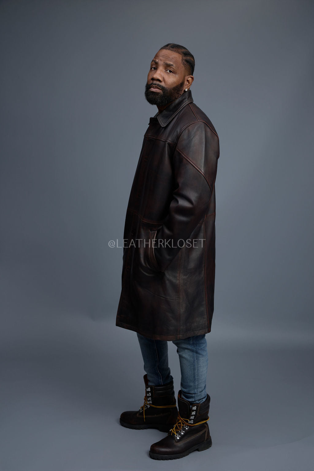 Men's Leather Single Breast Car Coat [Copper]