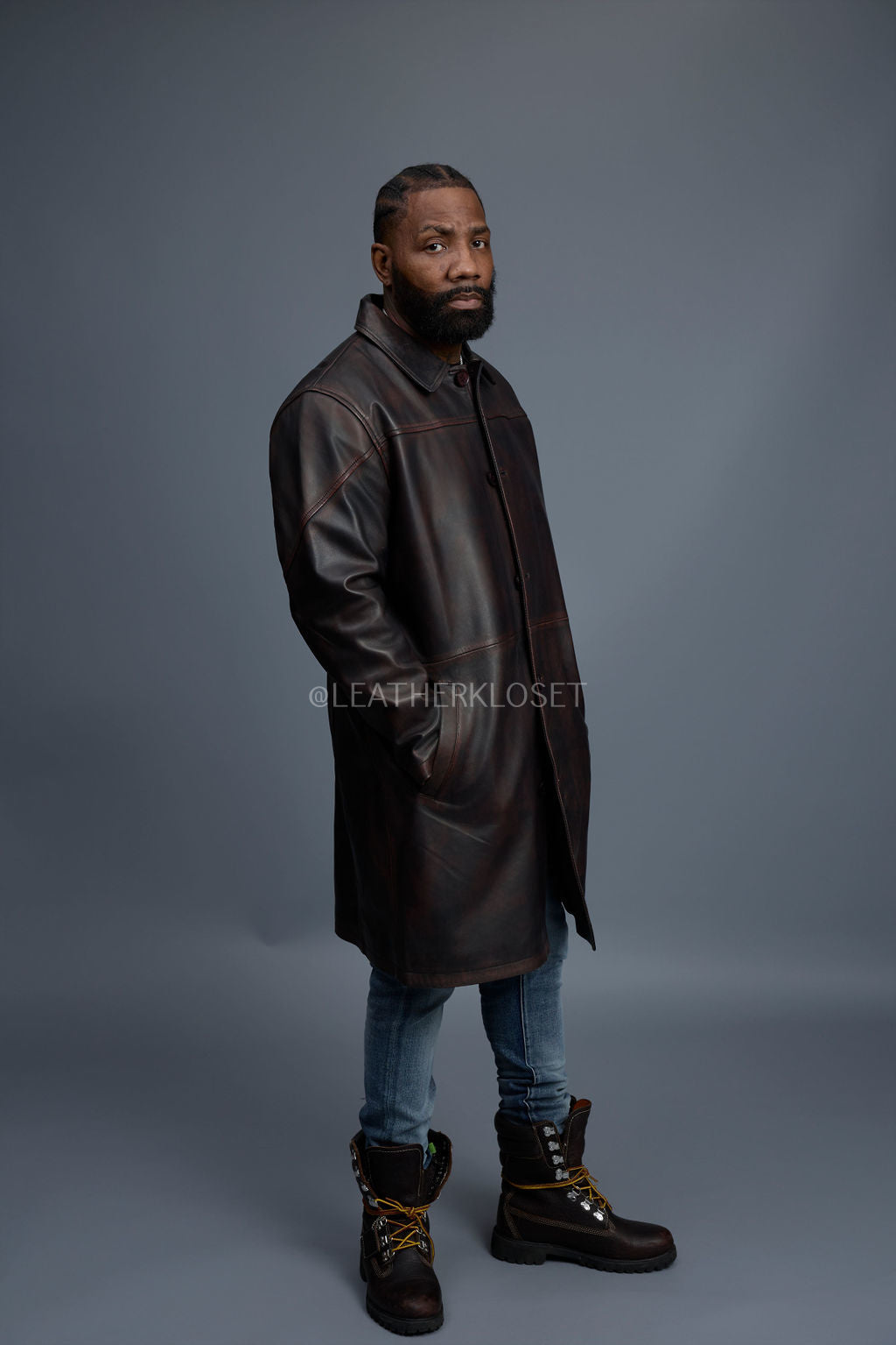 Men's Leather Single Breast Car Coat [Copper]