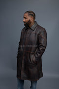 Men's Leather Single Breast Car Coat [Copper]