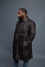 Men's Leather Single Breast Car Coat [Copper]