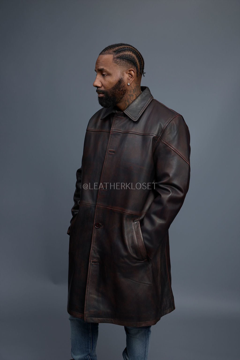 Men's Leather Single Breast Car Coat [Copper]