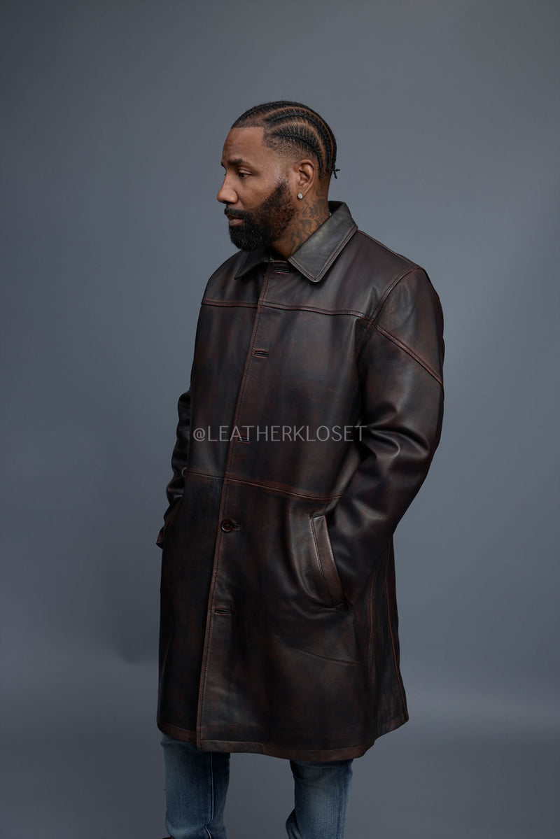 Men's Leather Single Breast Car Coat [Copper]