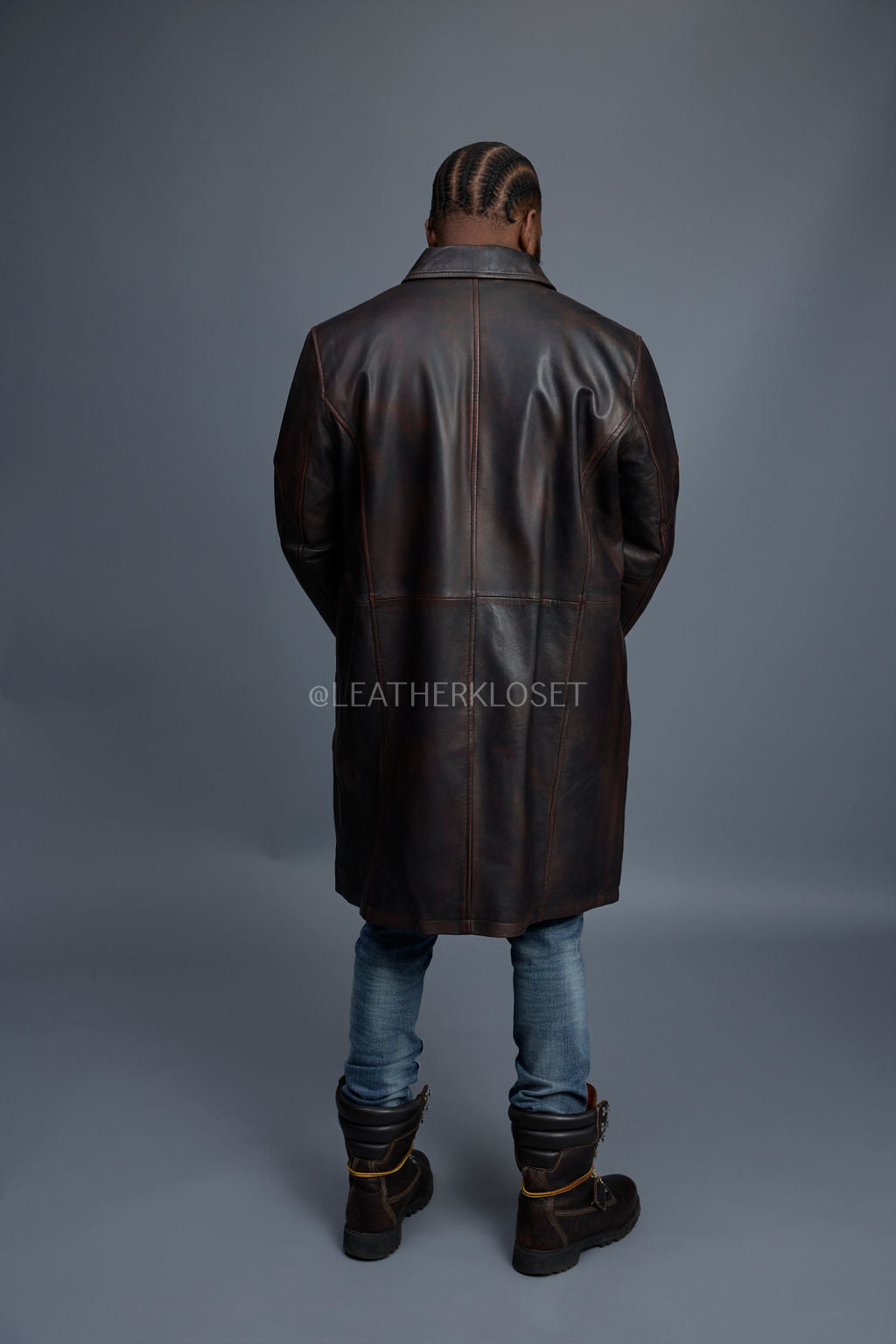 Men's Leather Single Breast Car Coat [Copper]