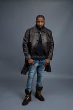 Men's Leather Single Breast Car Coat [Copper]